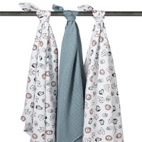 Meyco Swaddles 3-pack: Animal and Sage Green