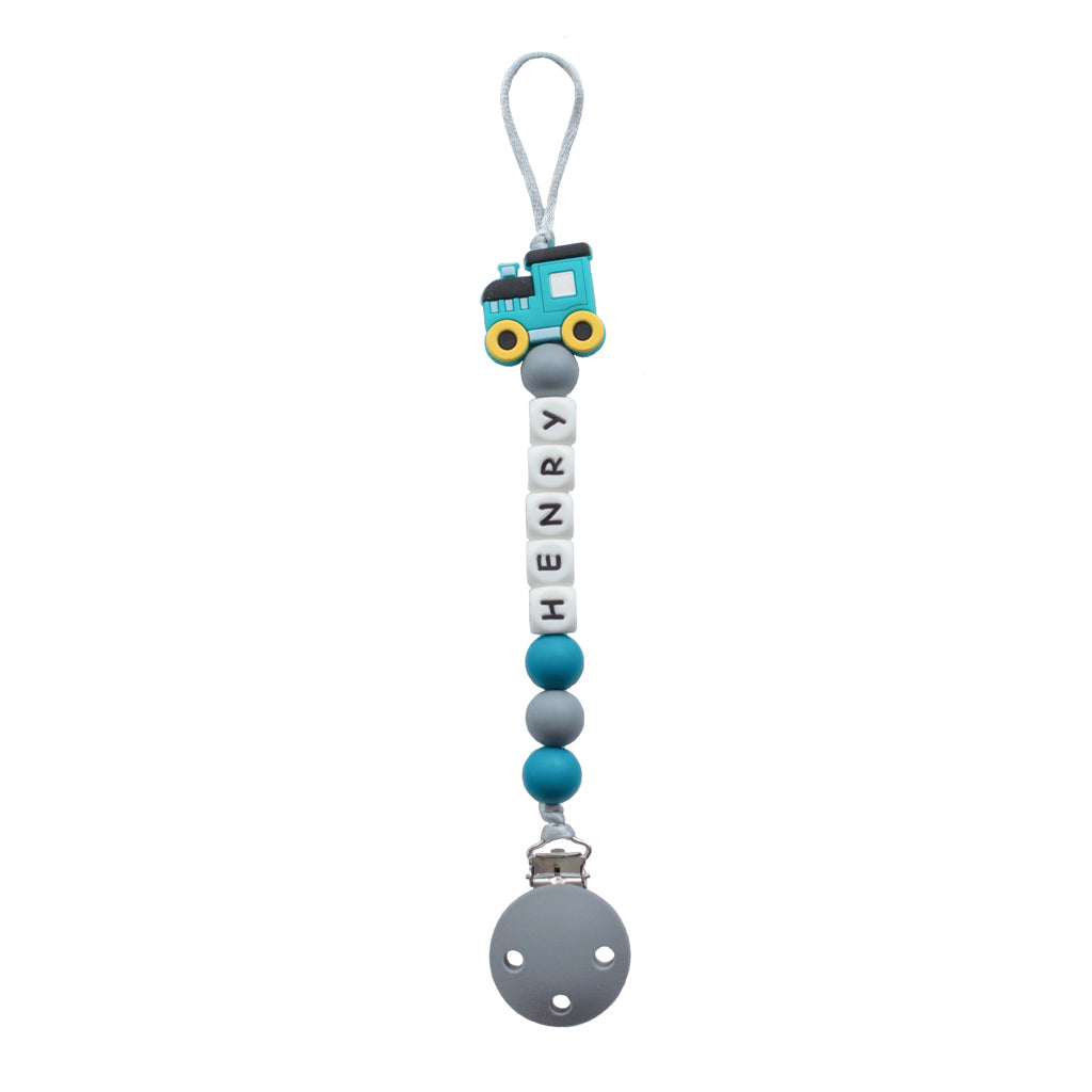 Personalised Dummy Clip - Teal Train