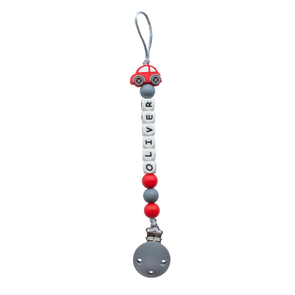 Personalised Dummy Clip - Grey & Red Car