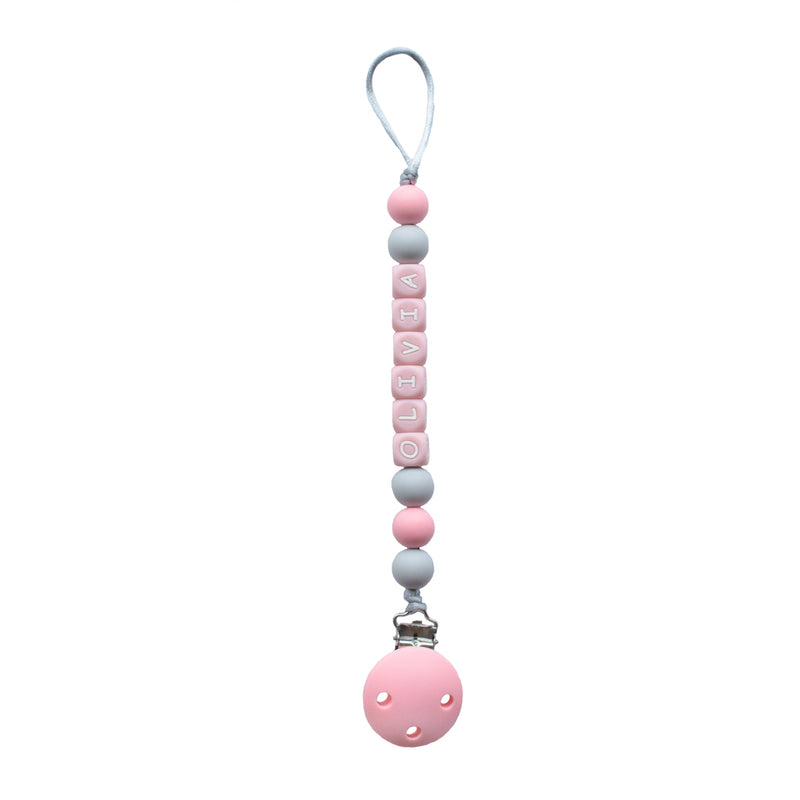 Personalised Dummy Clip - Cloud Grey & Pink Letters