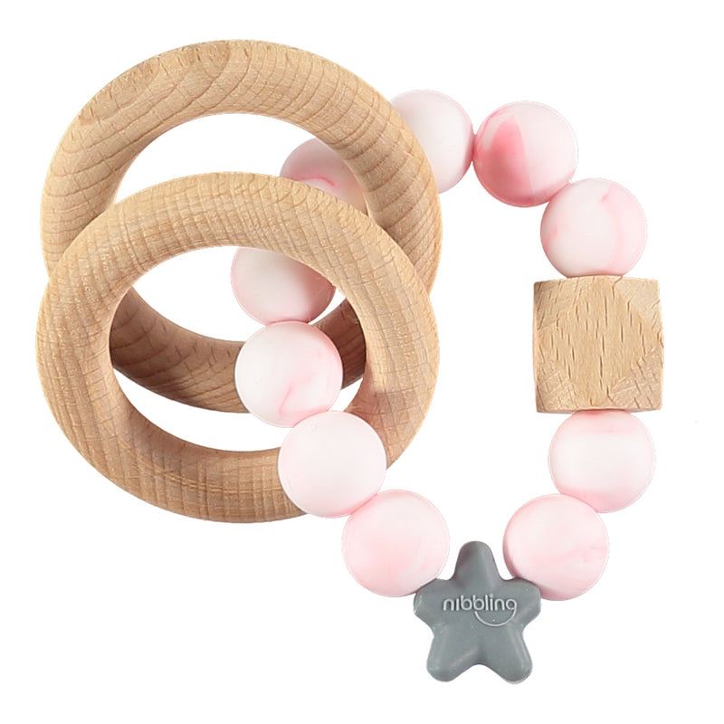 Stellar Natural Wood Teething Toy - Pink Marble