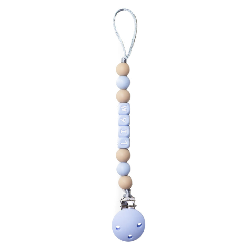 Personalised Dummy Clip - Baby Blue & Oat