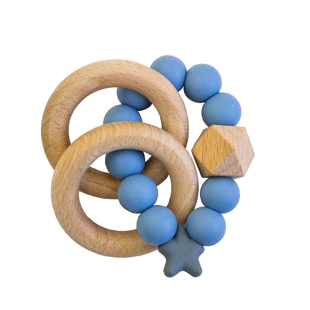 Stellar Natural Wood Teething Toy Denim Nibbling