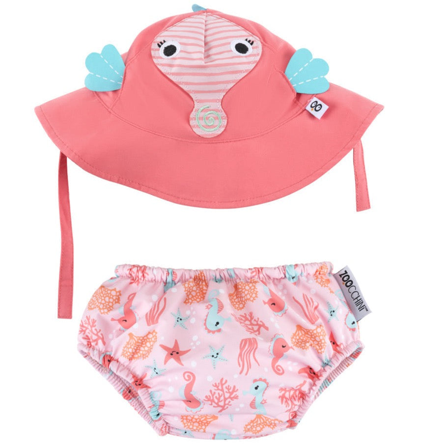 Zoocchini Baby Swim nappy & Hat set: Seahorse 3-6 months