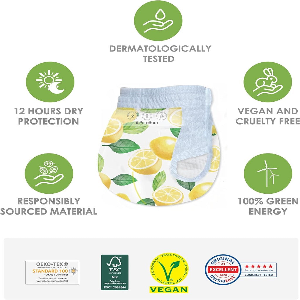 PureBorn Pull Ups Size 5 12-16kg  20 pcs: Lemon print