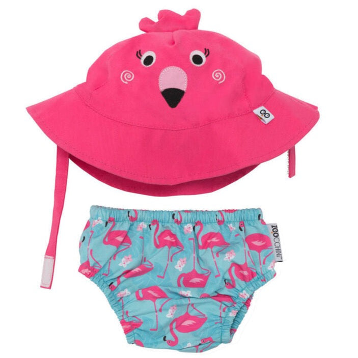 Zoocchini Baby Swim nappy & Hat set: Franny the Flamingo 12-24 Months