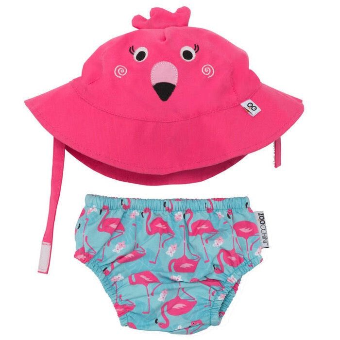 Zoocchini Baby Swim nappy & Hat set: Franny the Flamingo 3-6 Months