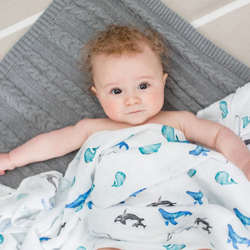 Lulujo Bamboo Swaddle - Whales at Sea