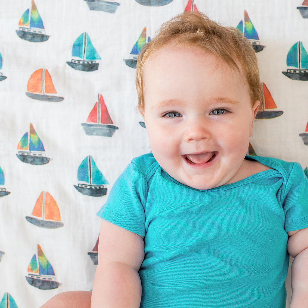 Lulujo Mini Muslin Cloths - Sailboats