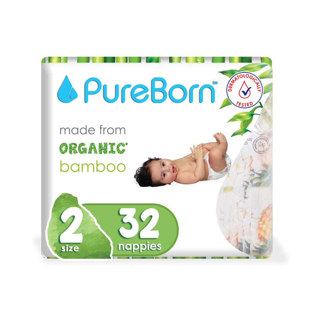 PureBorn Size 2 nappy 3 to 6 kg 32 pcs Grapefruit