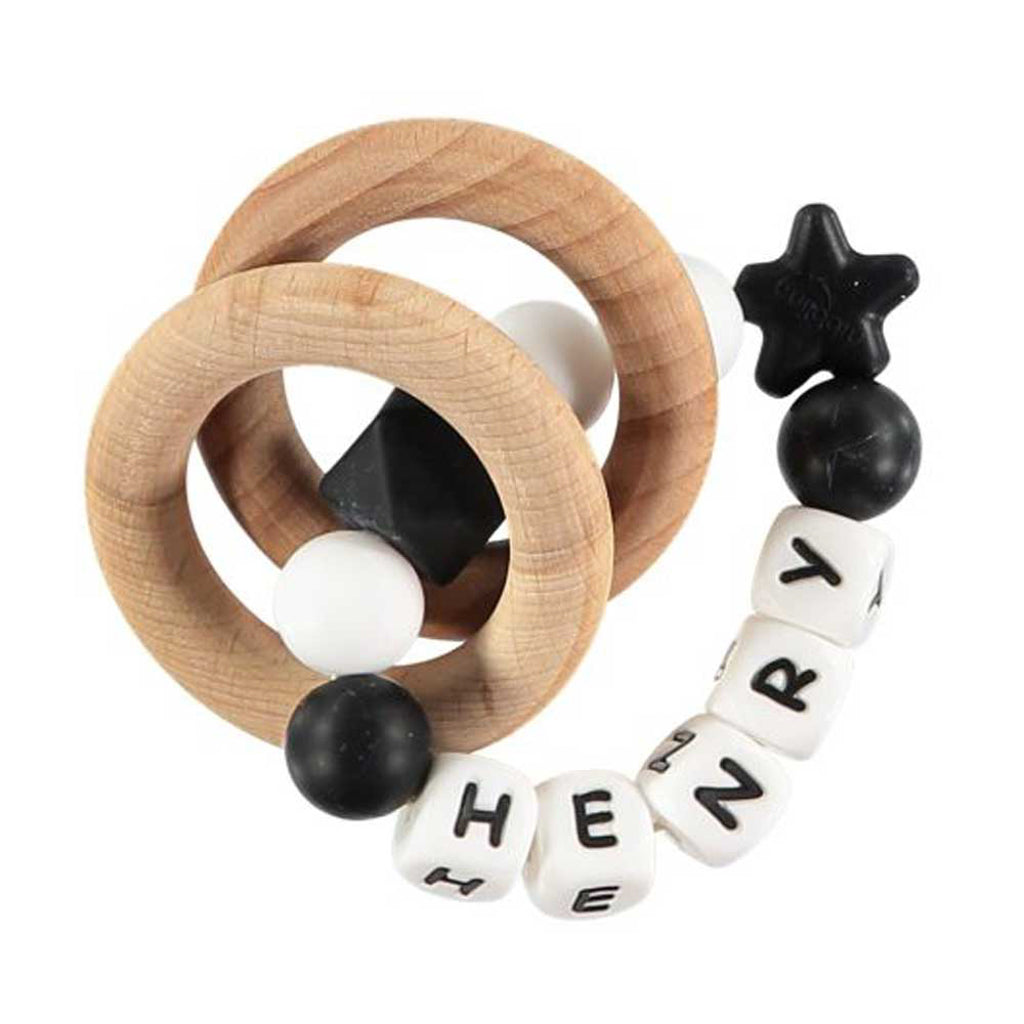 Personalised Rattle Ring: Black & White