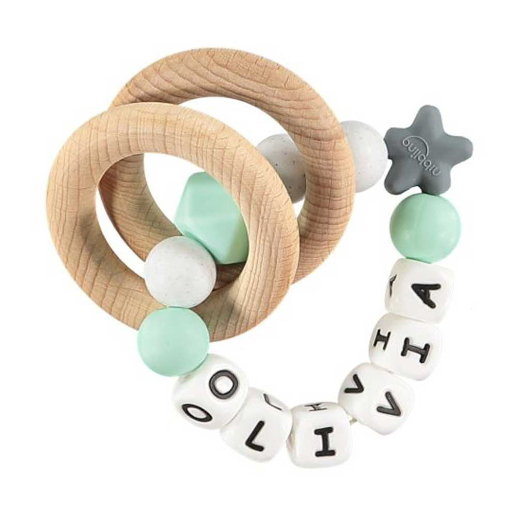 Personalised Rattle Ring: Mint & White