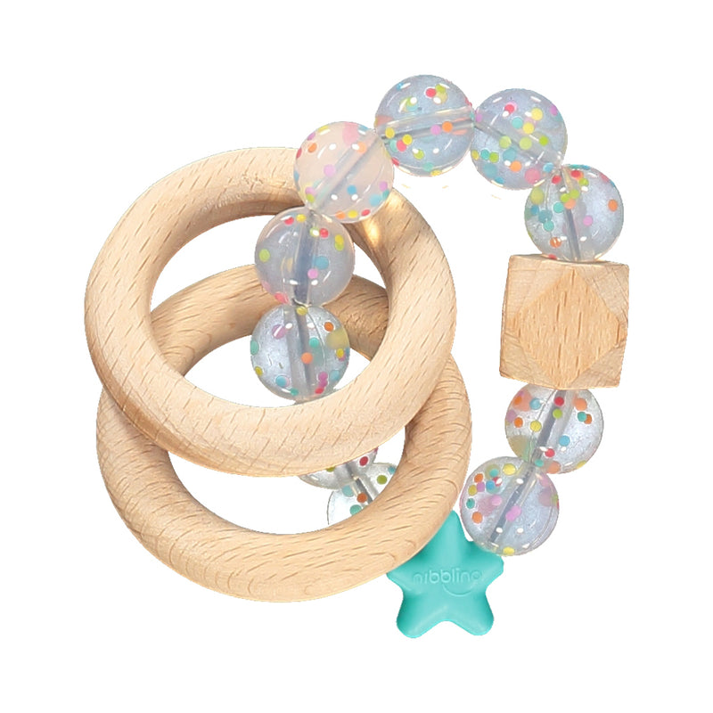 Stellar Natural Wood Teething Toy - Candy Turquoise