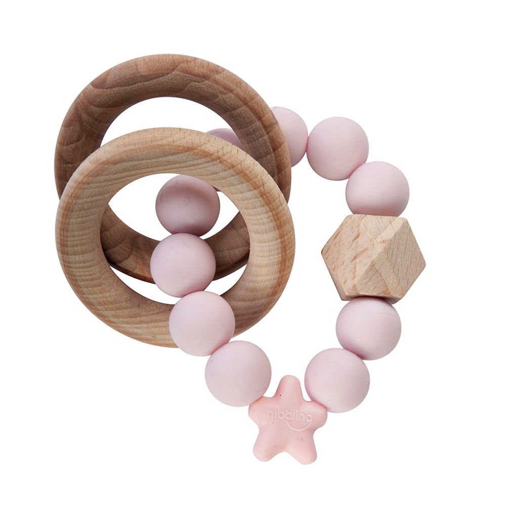 Stellar Natural Wood Teething Toy - Baby Pink