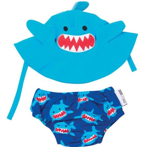 Zoocchini Baby Swim Nappy & Hat set: Sherman the Shark 3-6 Months