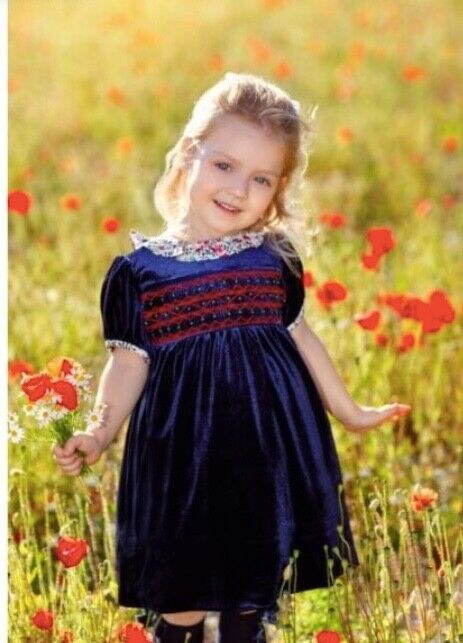 Limited Edition Girls Velvet "Ninon" smocked dress