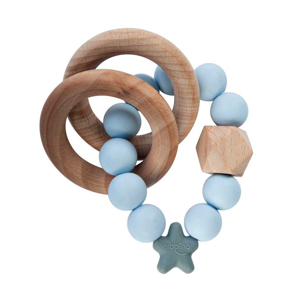 Stellar Natural Wood Teething Toy - Soft Blue