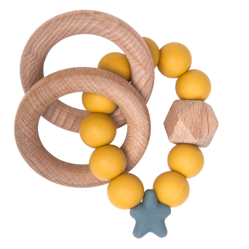 Stellar Natural Wood Teething Toy - Mustard